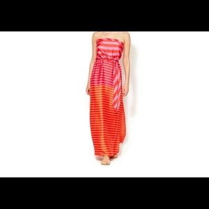 EUC BcbgMaxAzria Orange & Pink Dodson Striped Blocked Tube Casual Dress